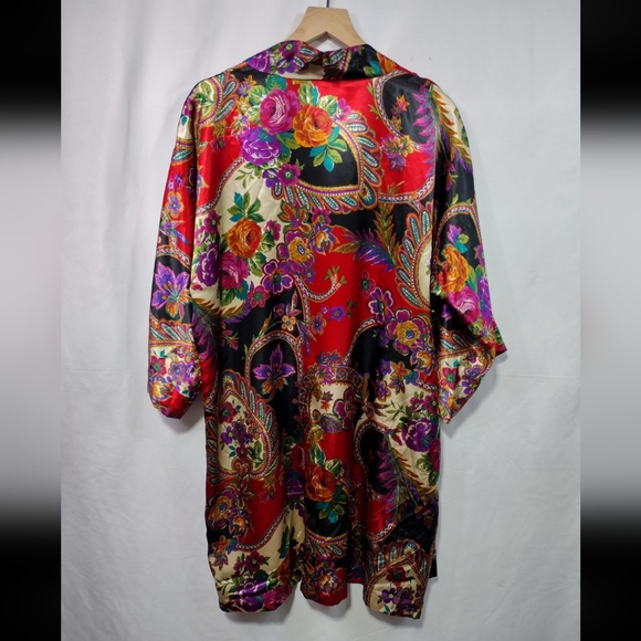 Adonna Floral Silky Robe Women's L Red Bobo Retro 90s Y2K Casual Festival - Picture 5 of 10